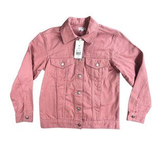 True Craft Denim Jacket Womens XS Pink Dancr Rose Button Front Belk Cotton Prep